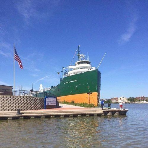 Ship docked on river
